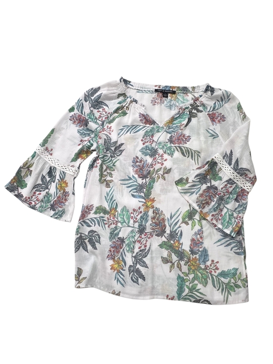 Zac & Rachel Tops - Zac & Rachel White Floral Bell Sleeve Blouse Size Large (L) E77
